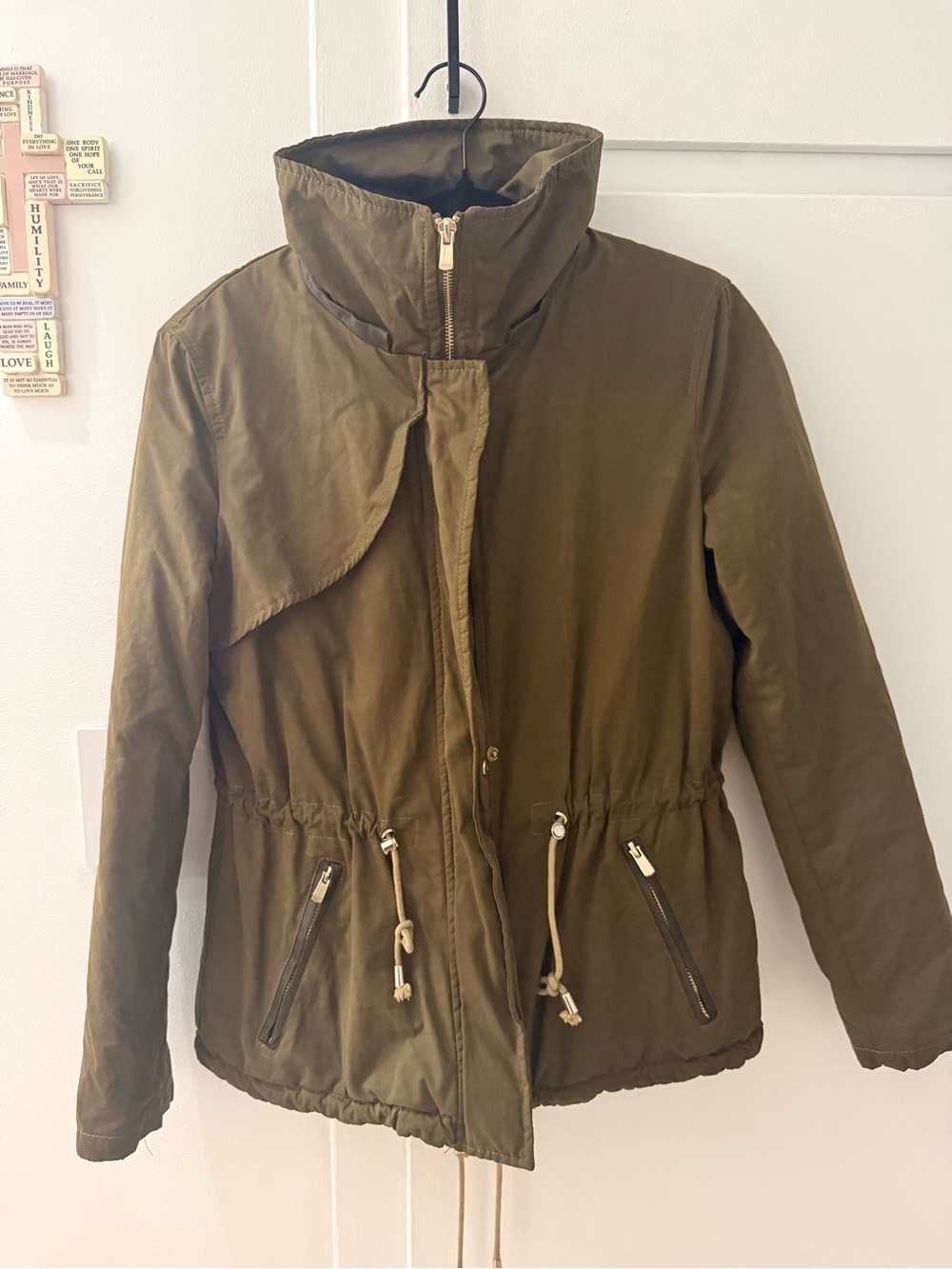 Zara Olive Green Women's Drawstring Parka Jacket